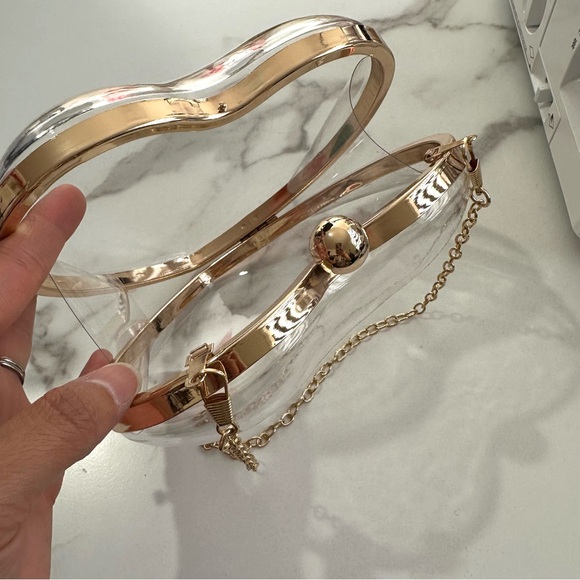 Heart-Shaped Clear Mini Bag with Gold Chain - Picture 3 of 4